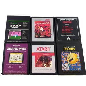 Atari 2600 Game Lot 6: Grand Prix Sneak Peek Football Pac-Man Kangaroo Combat